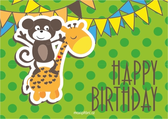 Obrázkové přání k narozeninám - zvířátka - přední strana